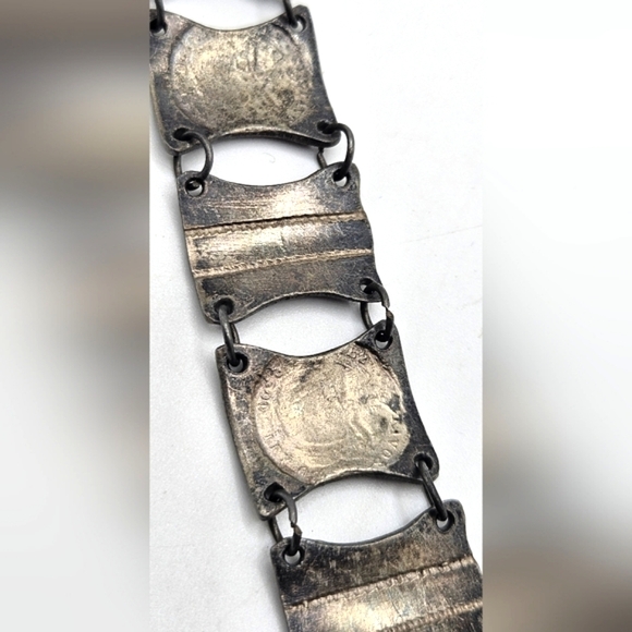 Vintage 900 Silver Diez Centavos Columbian Panel Coin Bracelet 7.5 inch - Picture 8 of 10
